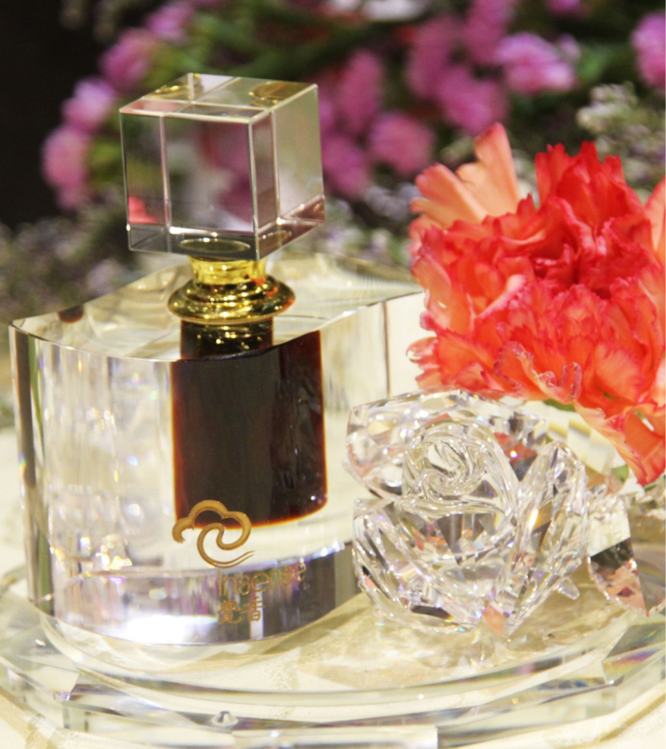 Insense agarwood essential oil in crystal presentation